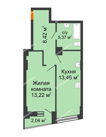 1 комнатная квартира 41,27 м² в ЖК Рубин, дом Литер 3
