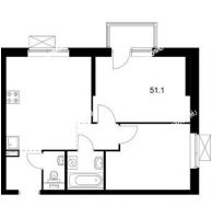 2 комнатная квартира 51,1 м² в ЖК Савин парк, дом корпус 2 - планировка